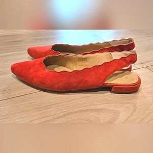 Anthropologie scalloped suede pointed toe slingback flats